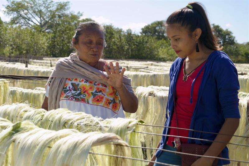 Master artisan Doña Maria Reyes Maas Cab works with an apprentice Wendy Dzul Can in a research project led by Ashley Kubley, of DAAP. 2019   