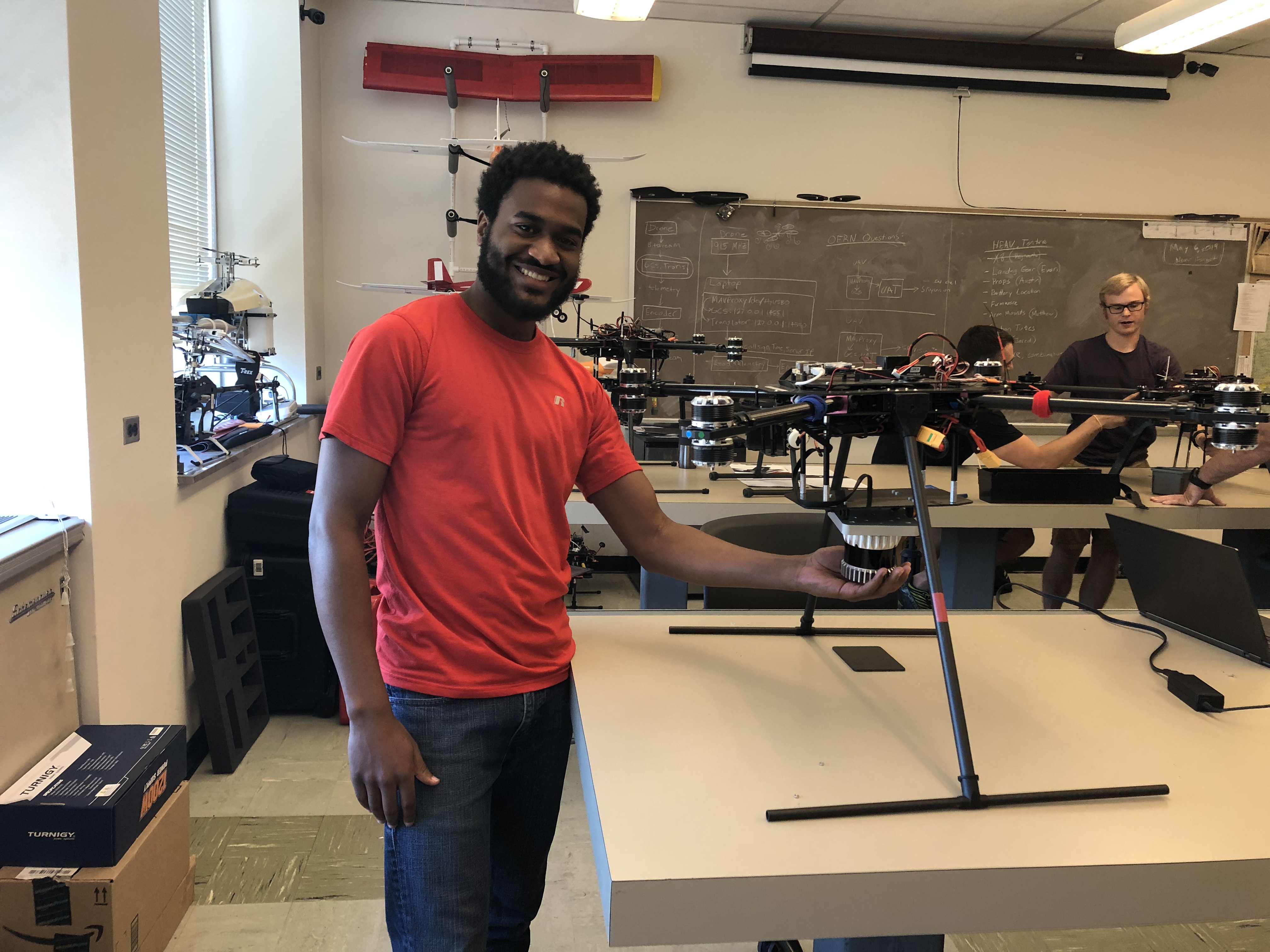 Matthew Terry in the UAV Master Lab in 2019. Provided by Kelly Cohen